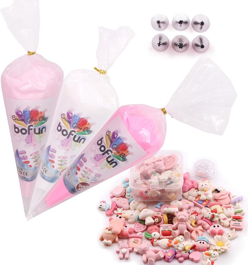 BoFUN 3-Pack Decoden Cream Glue Clay Set with Resin Charms & Piping Tips, DIY Phone Case Craft Kit for Teens & Adults, Creative Art Supplies, Birthday Party Gift (Pink/Resin) - Image 1